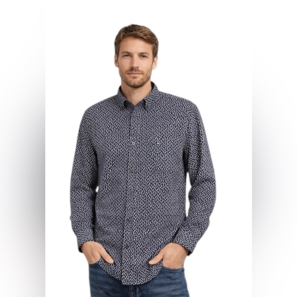 Tommy Hilfiger Navy Blue Leaf Print Button Down Shirt Men’s L/G